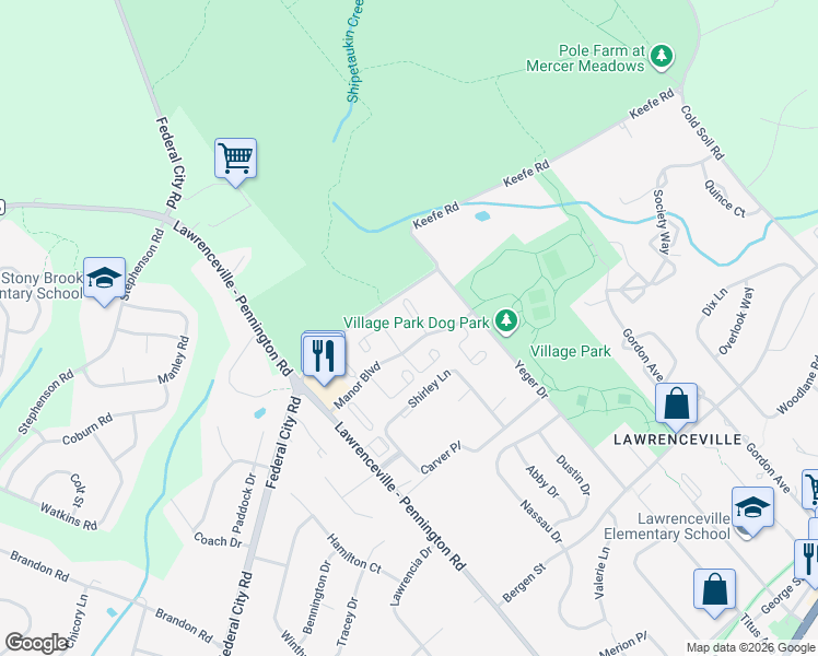 map of restaurants, bars, coffee shops, grocery stores, and more near 9 Fairway Court in Trenton
