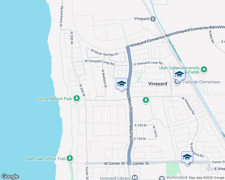 map of restaurants, bars, coffee shops, grocery stores, and more near 441 North 100 West in Vineyard