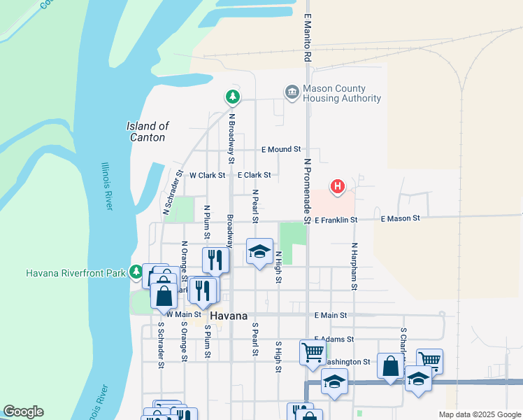 map of restaurants, bars, coffee shops, grocery stores, and more near 200-298 E Franklin St in Havana