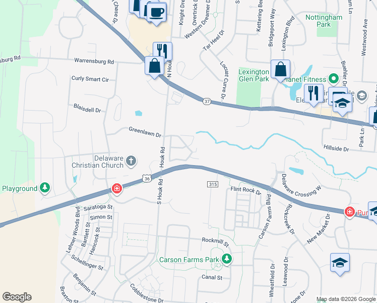 map of restaurants, bars, coffee shops, grocery stores, and more near 1838 Christiana Lane in Delaware