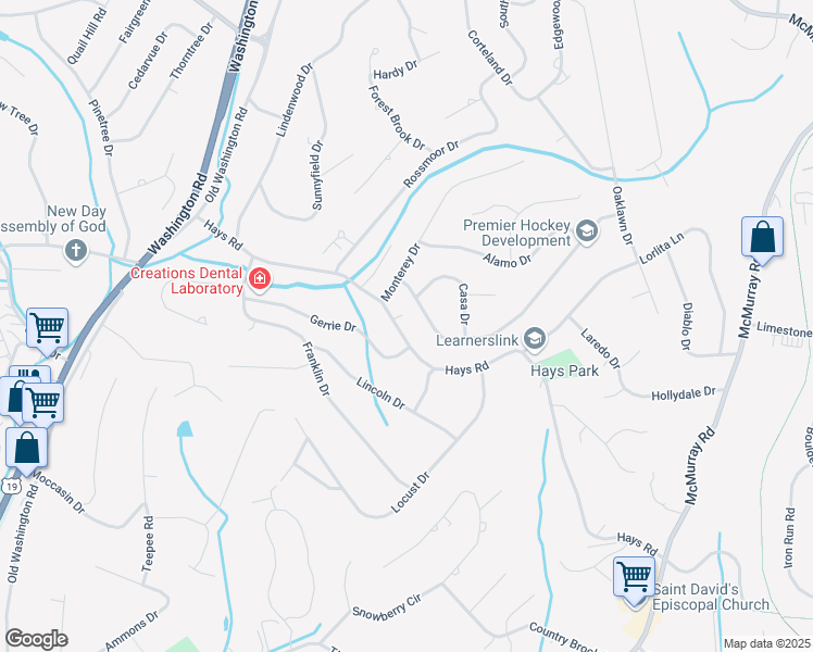 map of restaurants, bars, coffee shops, grocery stores, and more near 291 Hays Road in Pittsburgh