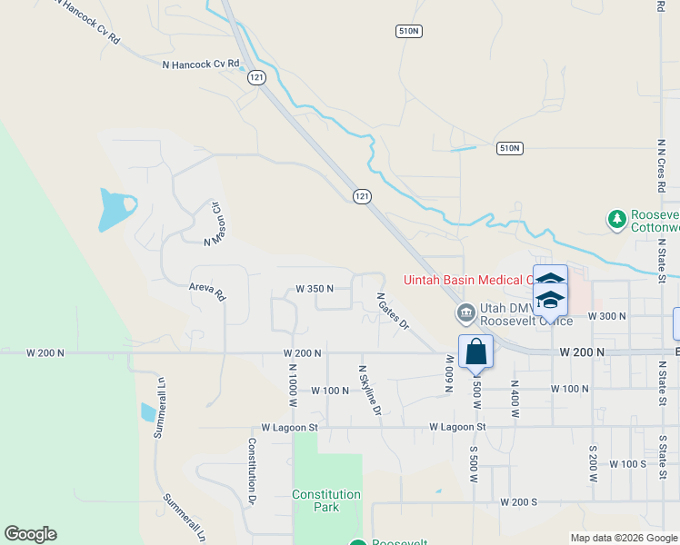 map of restaurants, bars, coffee shops, grocery stores, and more near 871 West Gates Drive in Roosevelt