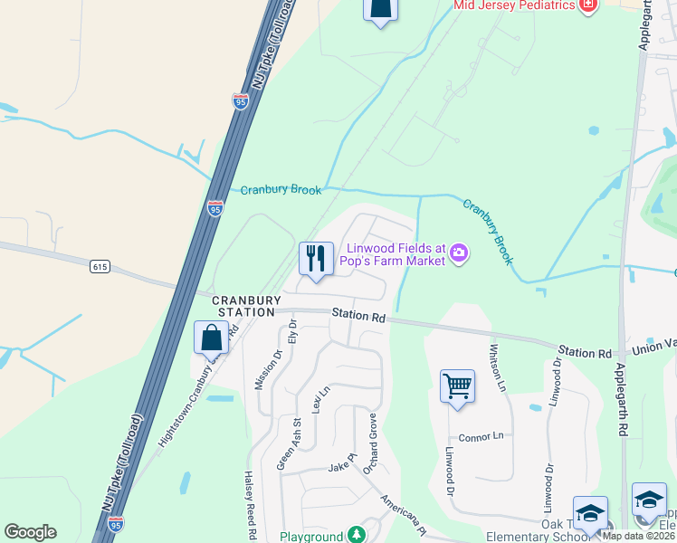 map of restaurants, bars, coffee shops, grocery stores, and more near 2 Merlot Court in Monroe Township