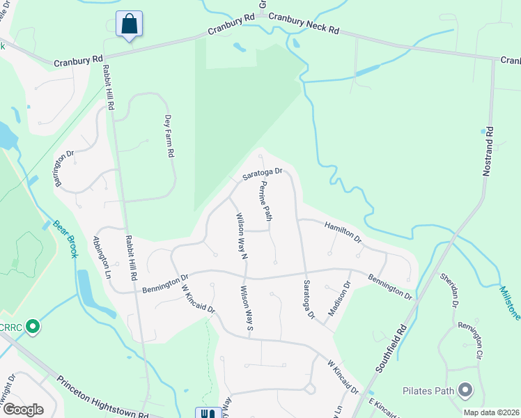 map of restaurants, bars, coffee shops, grocery stores, and more near 8 Perrine Path in West Windsor Township