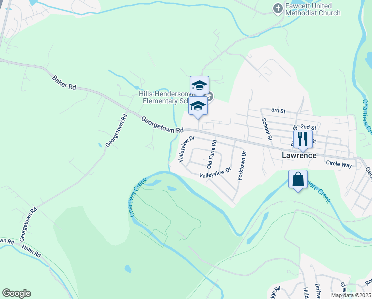 map of restaurants, bars, coffee shops, grocery stores, and more near 1325 Lexington Drive in Lawrence