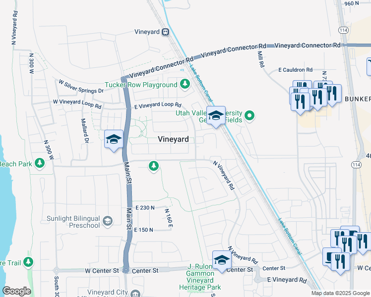map of restaurants, bars, coffee shops, grocery stores, and more near 223 East 425 North in Vineyard