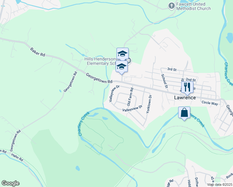 map of restaurants, bars, coffee shops, grocery stores, and more near 1325 Lexington Drive in Lawrence