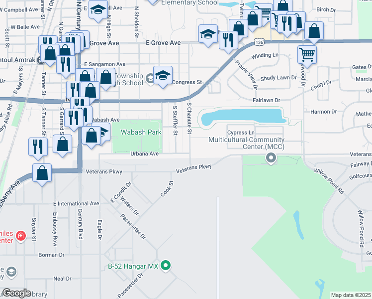 map of restaurants, bars, coffee shops, grocery stores, and more near 440 South Chanute Street in Rantoul