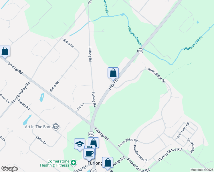 map of restaurants, bars, coffee shops, grocery stores, and more near 3762 York Road in Furlong