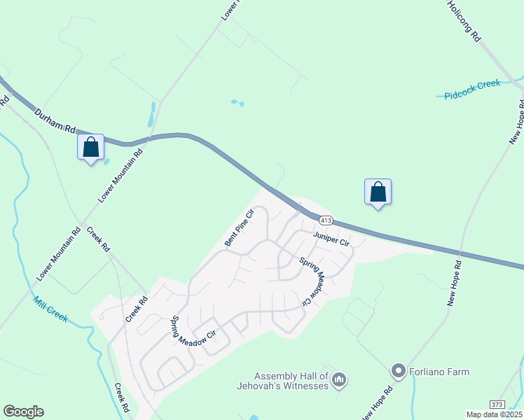 map of restaurants, bars, coffee shops, grocery stores, and more near 605 Bent Pine Circle in New Hope