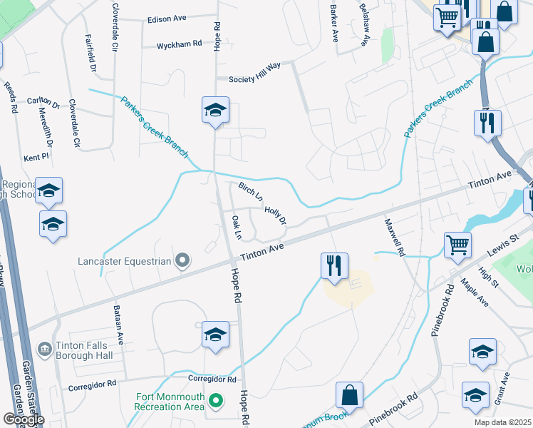 map of restaurants, bars, coffee shops, grocery stores, and more near 67 Holly Dr in Eatontown