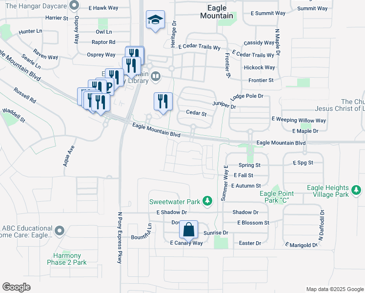 map of restaurants, bars, coffee shops, grocery stores, and more near 1792 East Skyline Drive in Eagle Mountain