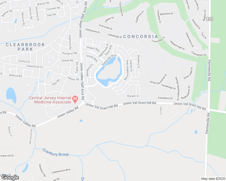 map of restaurants, bars, coffee shops, grocery stores, and more near 532 Waterside Boulevard in Monroe Township