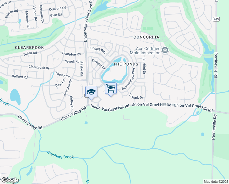 map of restaurants, bars, coffee shops, grocery stores, and more near 532 Waterside Boulevard in Monroe Township