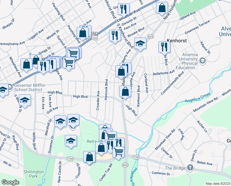 map of restaurants, bars, coffee shops, grocery stores, and more near 1638 Liberty Avenue in Reading