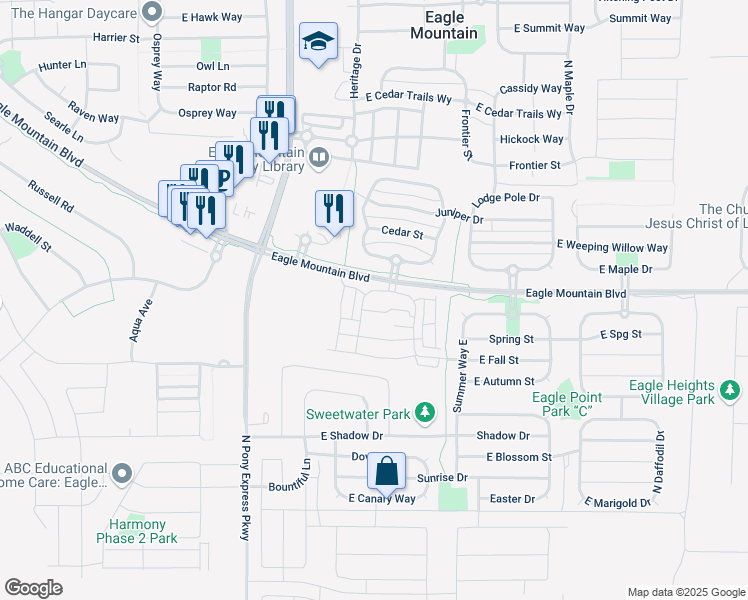 map of restaurants, bars, coffee shops, grocery stores, and more near 1792 East Skyline Drive in Eagle Mountain