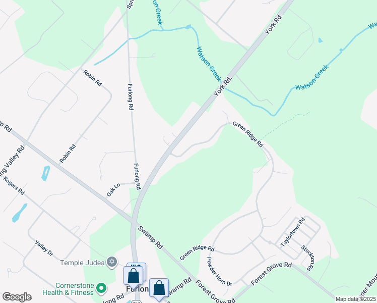 map of restaurants, bars, coffee shops, grocery stores, and more near 3856 Green Ridge Road in Furlong