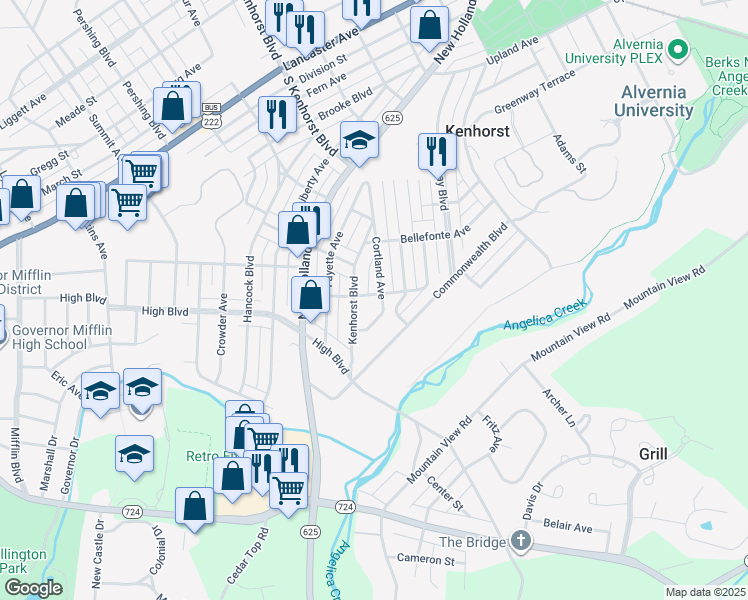 map of restaurants, bars, coffee shops, grocery stores, and more near 1611 Cortland Avenue in Reading