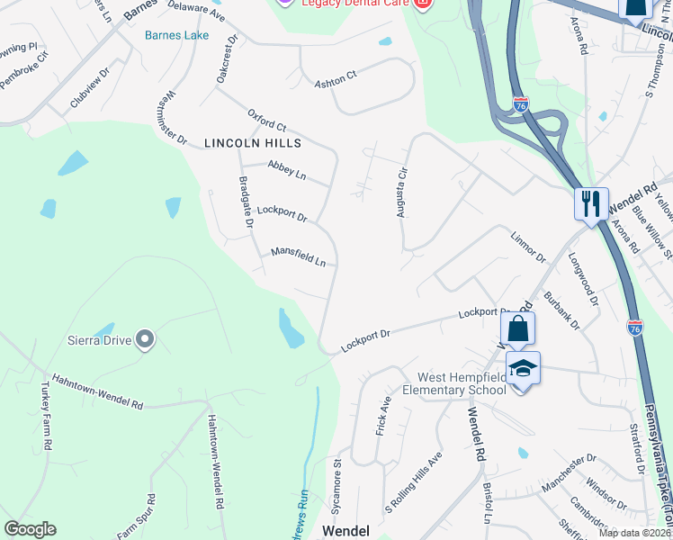 map of restaurants, bars, coffee shops, grocery stores, and more near 630 Lockport Drive in Irwin