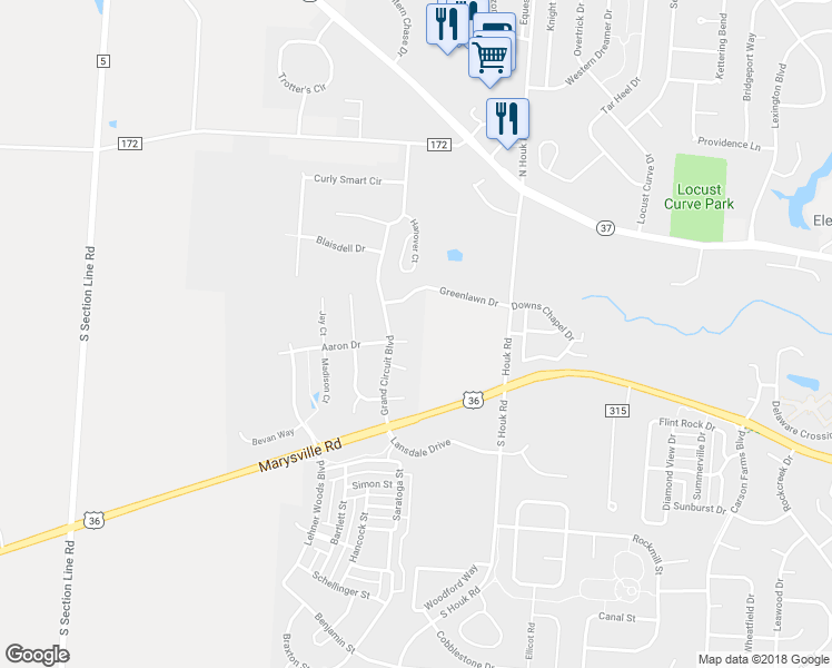 map of restaurants, bars, coffee shops, grocery stores, and more near 216 Aaron Ct in Delaware