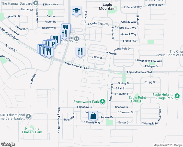 map of restaurants, bars, coffee shops, grocery stores, and more near 1772 East Skyline Drive in Eagle Mountain