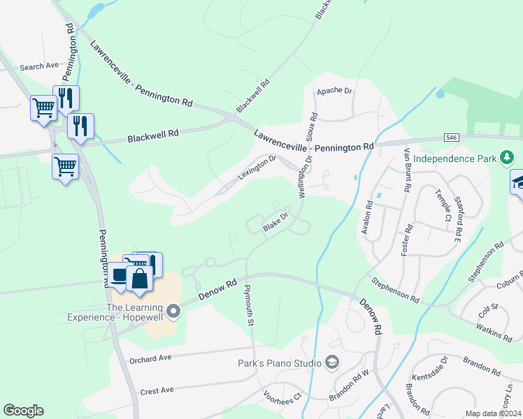map of restaurants, bars, coffee shops, grocery stores, and more near 87 Haddon Court in Pennington