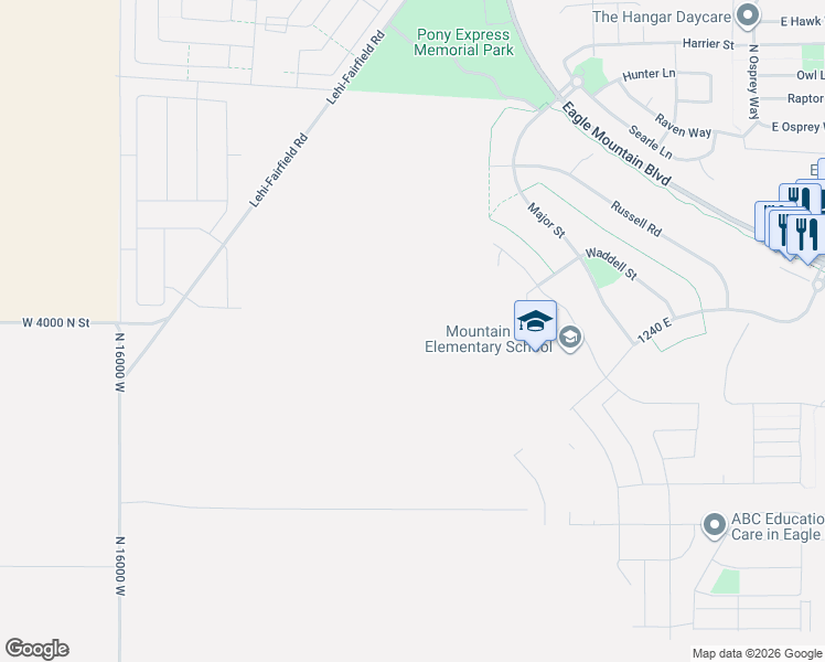 map of restaurants, bars, coffee shops, grocery stores, and more near 595 East Waddell Street in Eagle Mountain