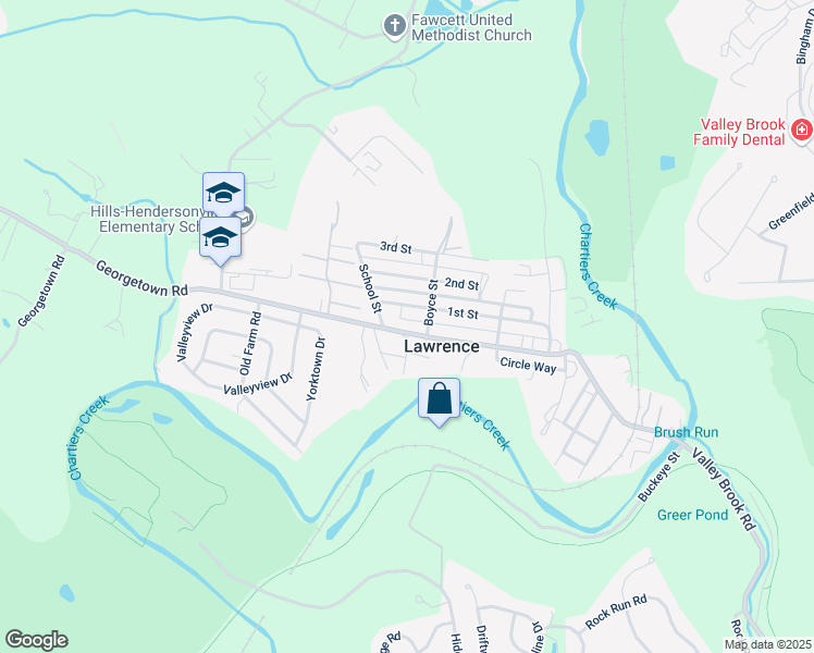 map of restaurants, bars, coffee shops, grocery stores, and more near 392 Georgetown Road in Lawrence
