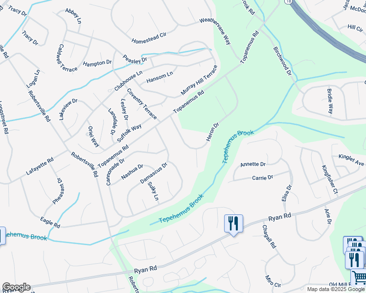map of restaurants, bars, coffee shops, grocery stores, and more near 53 Heron Drive in Marlboro Township