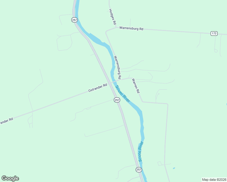 map of restaurants, bars, coffee shops, grocery stores, and more near 1048 Ohio 257 in Ostrander