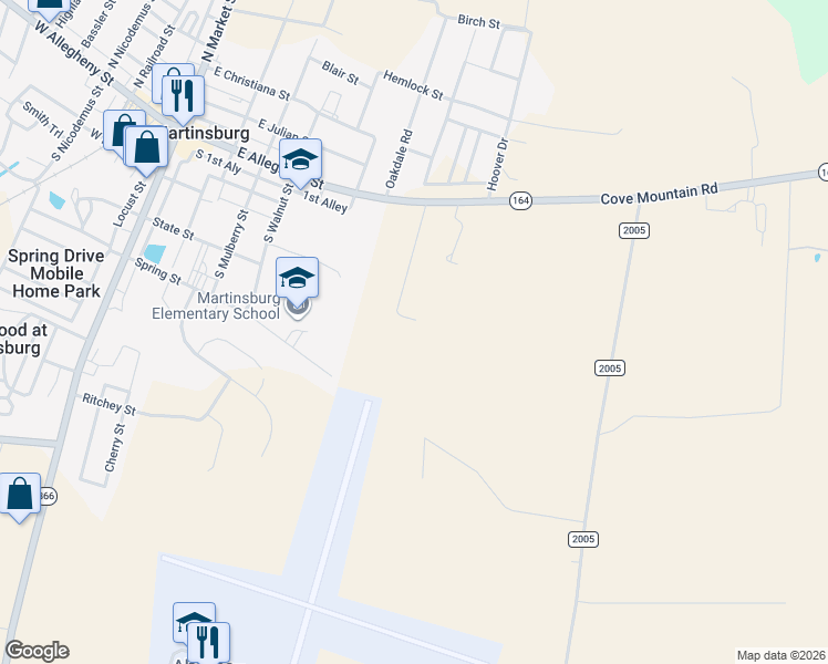 map of restaurants, bars, coffee shops, grocery stores, and more near in Martinsburg
