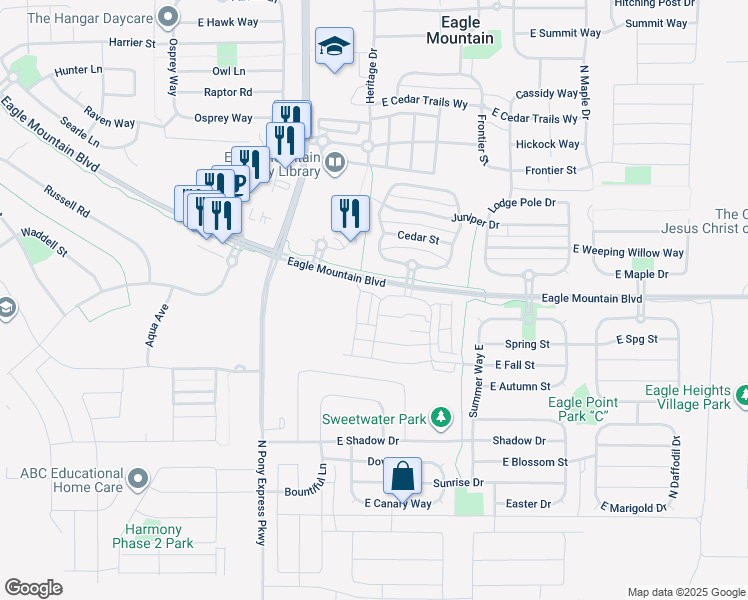 map of restaurants, bars, coffee shops, grocery stores, and more near 1754 East Skyline Drive in Eagle Mountain