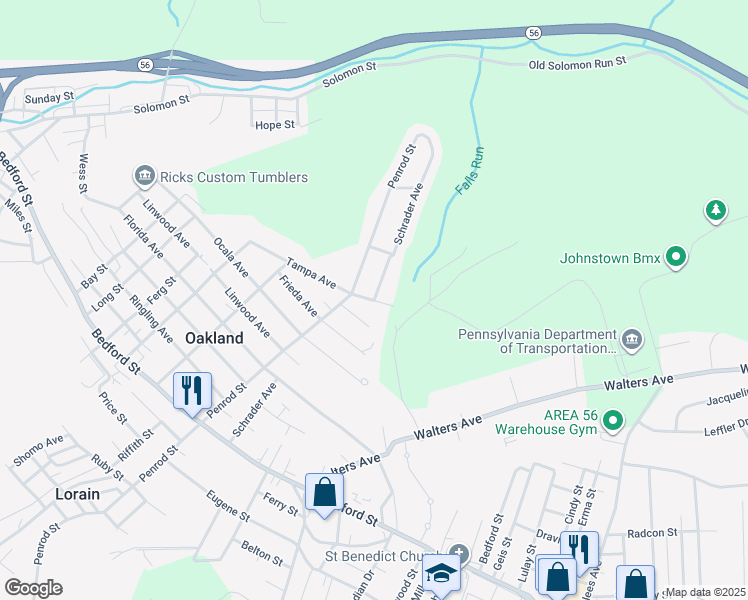 map of restaurants, bars, coffee shops, grocery stores, and more near 1898 Tampa Avenue in Johnstown