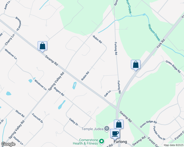 map of restaurants, bars, coffee shops, grocery stores, and more near 3667 Robin Road in Furlong
