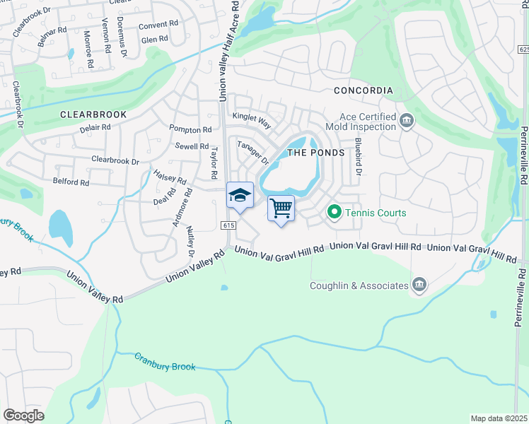 map of restaurants, bars, coffee shops, grocery stores, and more near 100 Waterside Boulevard in Monroe Township