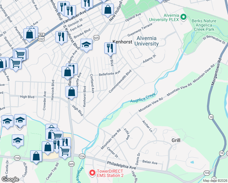 map of restaurants, bars, coffee shops, grocery stores, and more near 1432 Commonwealth Boulevard in Reading