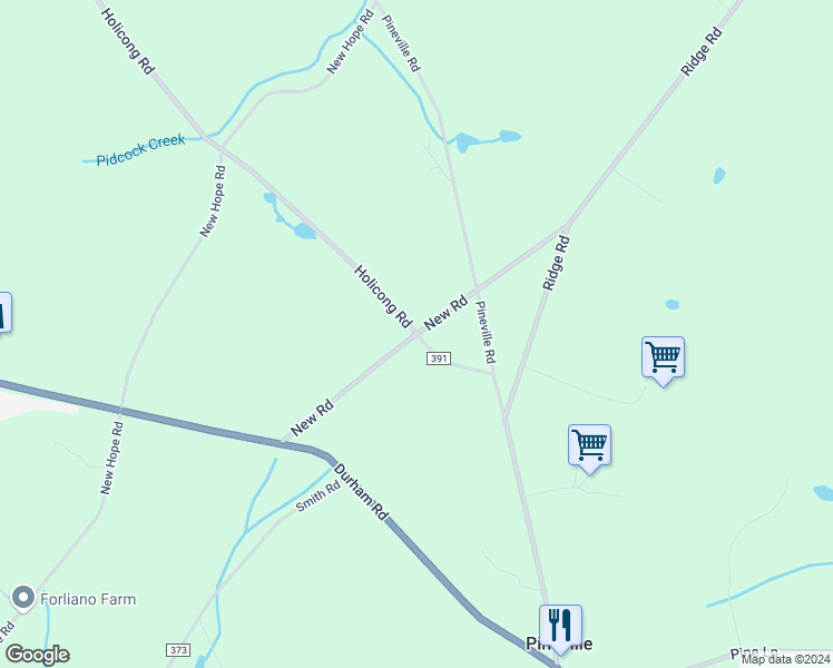 map of restaurants, bars, coffee shops, grocery stores, and more near 4999 New Road in New Hope