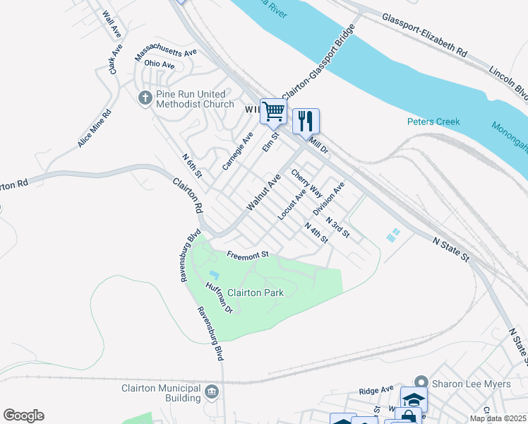 map of restaurants, bars, coffee shops, grocery stores, and more near 416 North 6th Street in Clairton