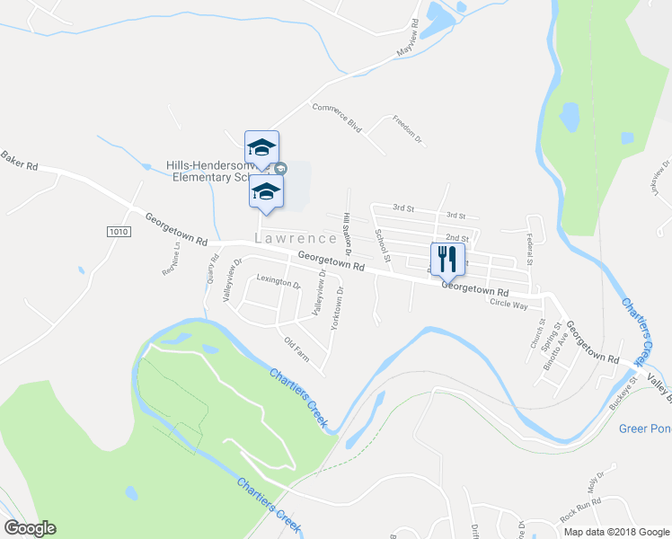 map of restaurants, bars, coffee shops, grocery stores, and more near 1433 Yorktown Drive in Lawrence