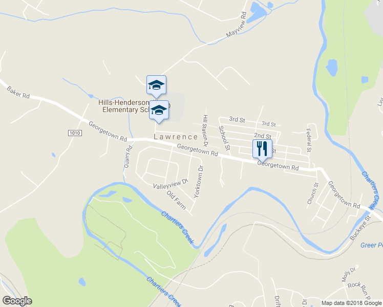 map of restaurants, bars, coffee shops, grocery stores, and more near 1221 Valleyview Drive in Lawrence