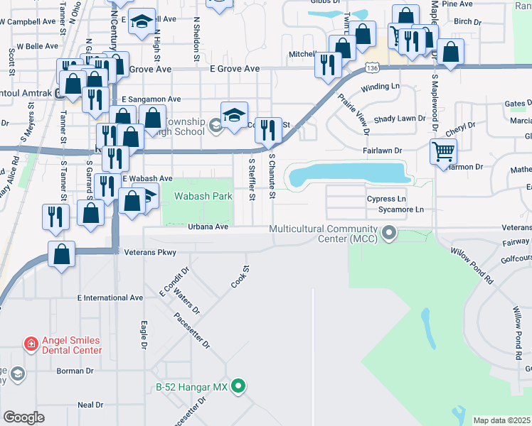 map of restaurants, bars, coffee shops, grocery stores, and more near 440 South Chanute Street in Rantoul