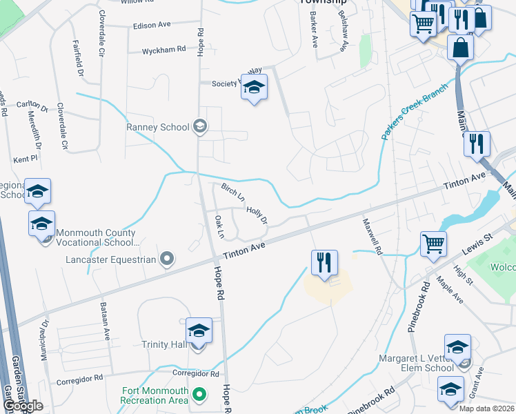 map of restaurants, bars, coffee shops, grocery stores, and more near 67 Holly Drive in Eatontown