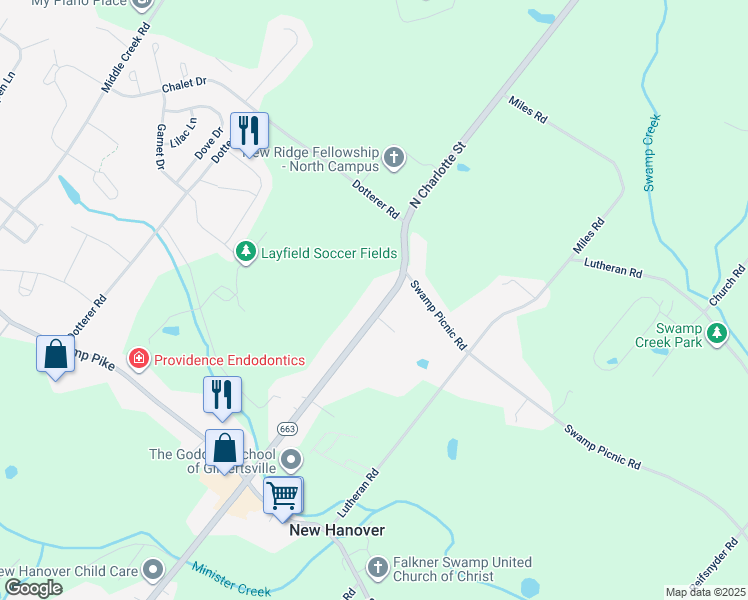 map of restaurants, bars, coffee shops, grocery stores, and more near 3005 North Charlotte Street in Gilbertsville