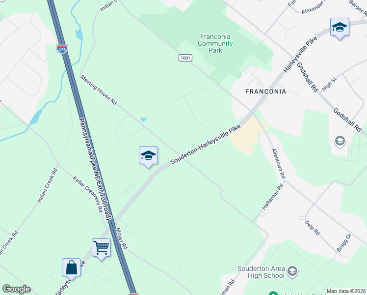 map of restaurants, bars, coffee shops, grocery stores, and more near 583 Harleysville Pike in Telford