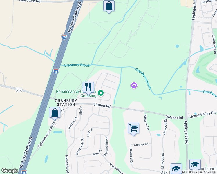 map of restaurants, bars, coffee shops, grocery stores, and more near Nappa Court in Monroe Township