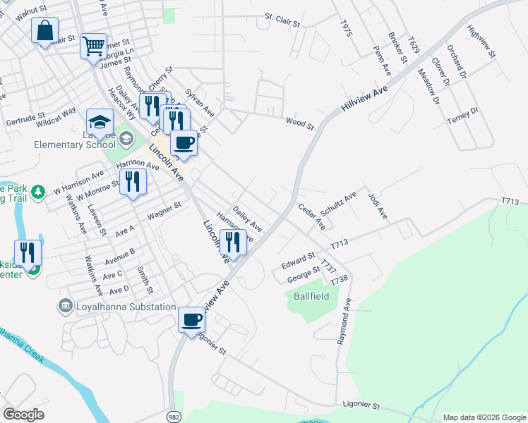 map of restaurants, bars, coffee shops, grocery stores, and more near 4767 Pennsylvania 982 in Latrobe