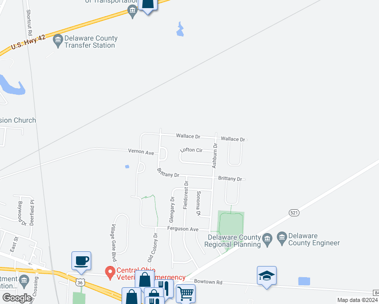 map of restaurants, bars, coffee shops, grocery stores, and more near 230 Lofton Circle in Delaware