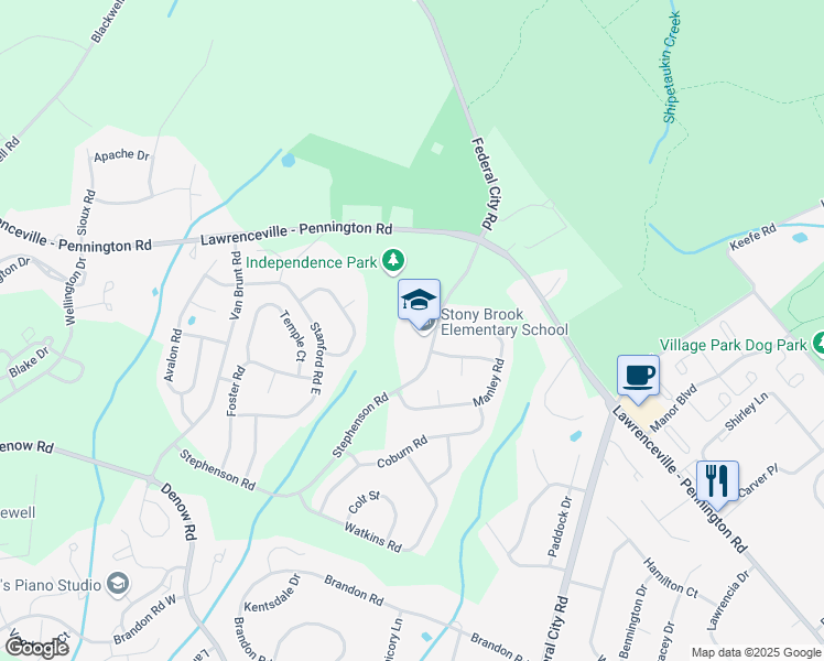 map of restaurants, bars, coffee shops, grocery stores, and more near 20 Stephenson Road in Pennington