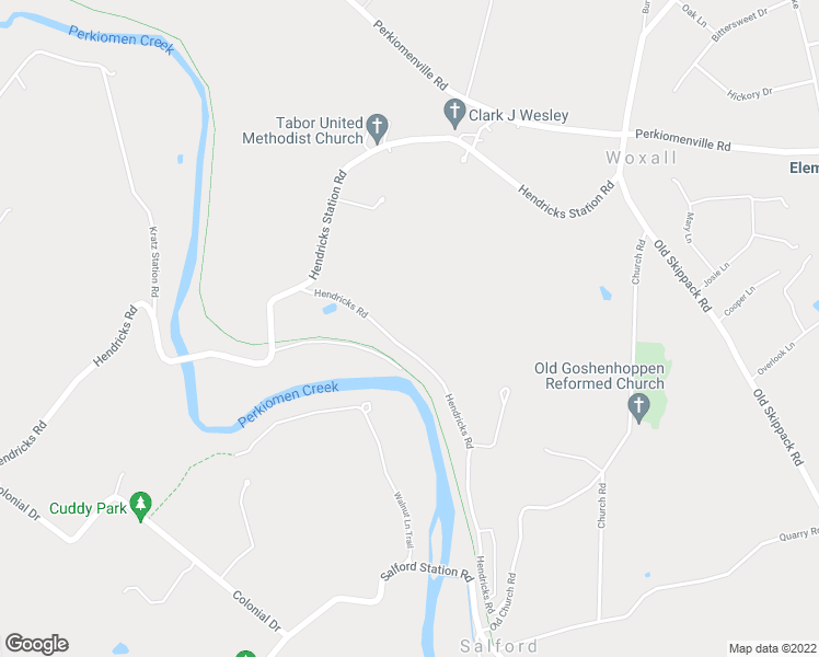 map of restaurants, bars, coffee shops, grocery stores, and more near 2130 Hendricks Road in Harleysville