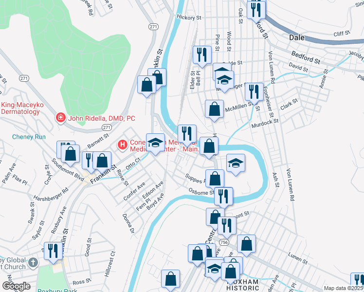 map of restaurants, bars, coffee shops, grocery stores, and more near 88 Valley Pike in Johnstown